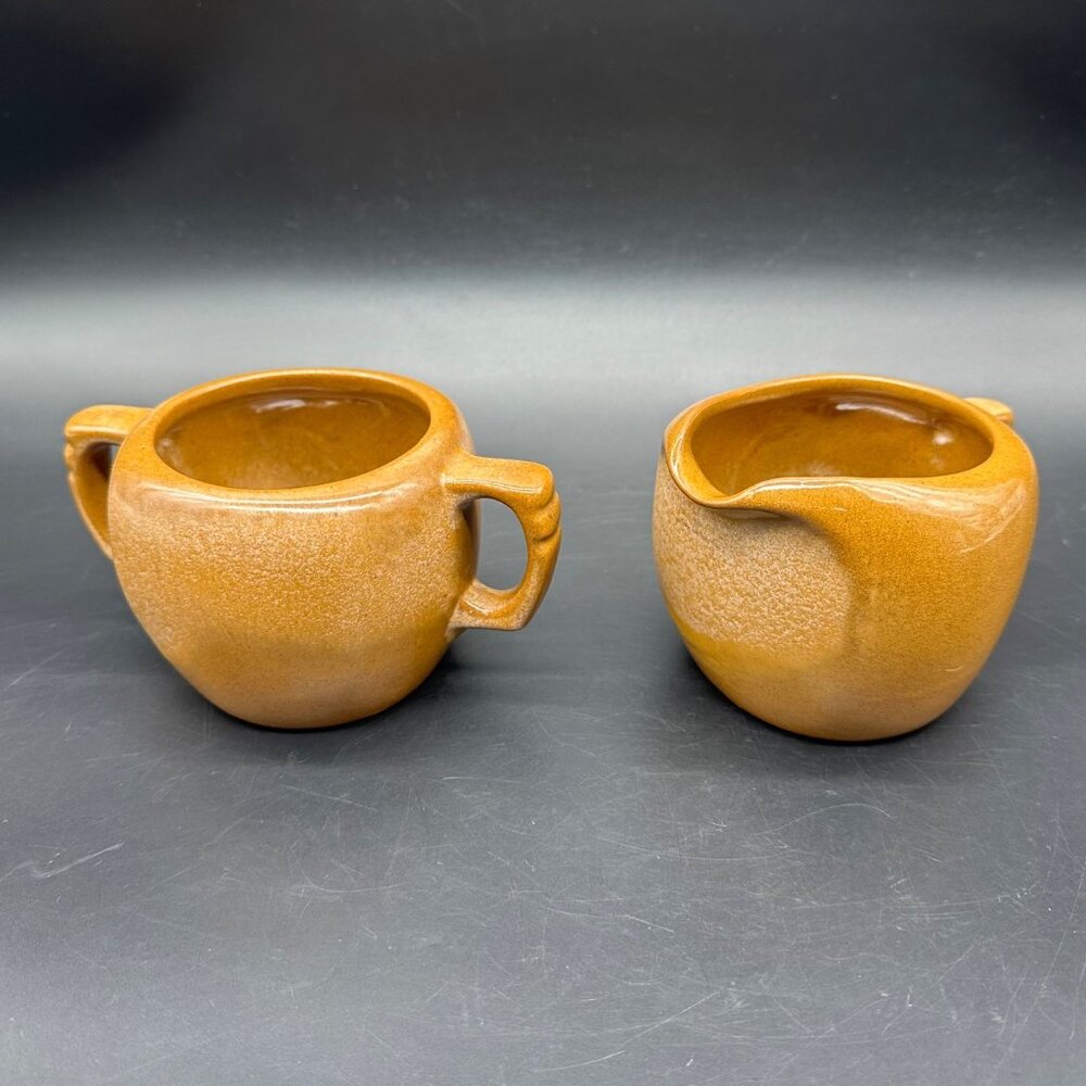 Vintage Frankoma Plainsman Creamer Sugar Bowl Set Brown Retro Dining Serving